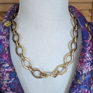 Premier Designs Hammered Gold Chain Link Statement Necklace